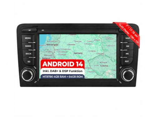 M.I.C. A7A-S Android 14 Autoradio für Audi A3 S3 RS3 | MT8786,4G+64G,7 Zoll QLED,inkl. DAB+,SIM/4G,Wireless CarPlay & Android Auto,GPS Navigation,BT5,36-Band-DSP,Rückfahrkamera