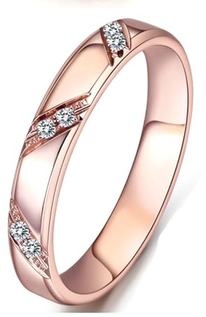 AMDXD 18 Karat Rotgold Partnerringe Echtes, Diamant Klassiker Hochzeitsring Rundschliff, Freundschaftsringe 18K Rosegold, Gr.62 (19.7)