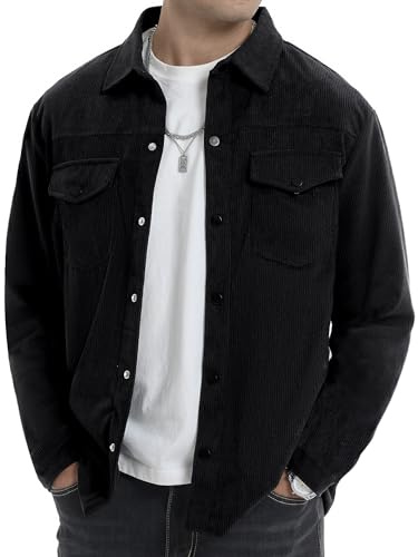 Vortewind Hemdjacke Herren,Hemd Herren Langarm mit 2 Klappentaschen,Knopfleiste Cordhemd Regular Fit Overshirt,Frühling Herbst Freizeithemd