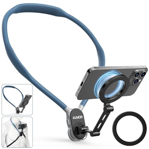 4UMOR Soporte Magnético de Cuello para Teléfono Compatible iPhone y Android | Collarín Telefónico Soporte Antivibración Libre Manos Ideal para POV/Vlog, Viajes, Transmisiones en Vivo y Deportivas