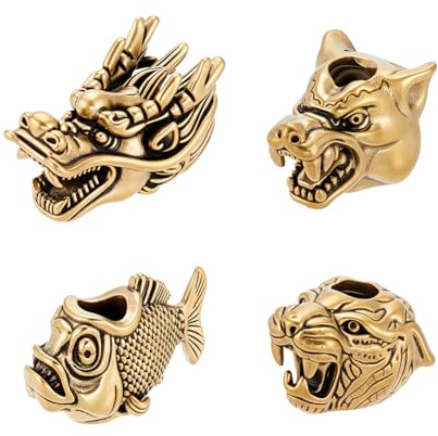 UNICRAFTALE 4pcs 4 Style Knife Lanyard Beads Dragon Wolf Leopard Fish Shape European Lanyards Antique Bronze Large Hole Beads for EDC Knife Keychain Bracelet Accessories Hole 5.5~6mm