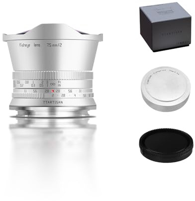 TTARTISAN APS-C 7,5mm F2 Silberne Fisheye M4/3, APS-C Ultra-Weitobjektiv für MFT M4/3-Bajonett EPM1 EPM2 OM-1 OM-1 II G1 G2 GH1 GH2 GH3 (M4/3 Bajonette)