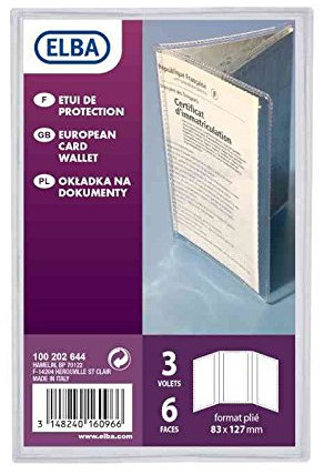 Elba Pochette Carte Grise, PVC, 3 Compartiments, 0,30 mm, Format 80 x 123 mm