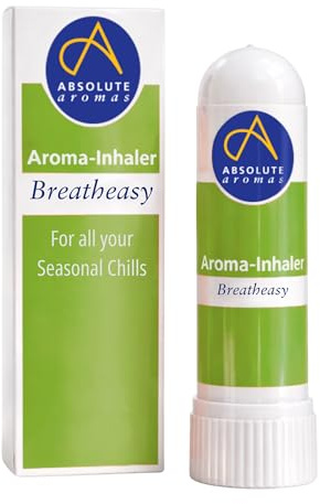 Absolute Aromas Breatheasy Aroma Inhaler with 100% Pure, Natural Essential Oils - Eucalyptus, Tea Tree, Cajeput and Ravensara - Instant Congestion Relief for All Your Chills.