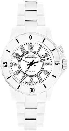 Taffstyle Damen Herren Sportuhr Armbanduhr Metall mit Led Licht Sport Watch Analog Quarz Uhr Weiß
