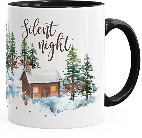 Autiga Tasse Weihnachten Winter Schnee Silent Night Christmas Weihnachts-TASE Kaffeetasse Teetasse Keramiktasse schwarz Unisize