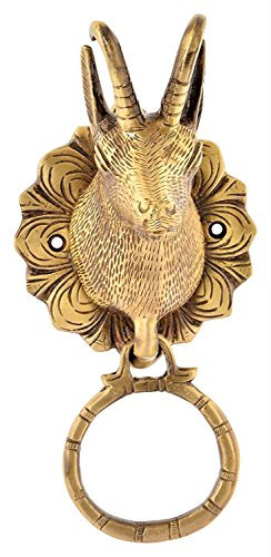 Purpledip Türklopfer, Messing, antikes Design, Hirschkopf, Torgriff (11016)