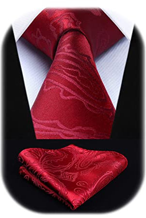 HISDERN Herren Hochzeit Rot Krawatten und Einstecktuch Klassisch Paisley Krawattensatz fur Manner