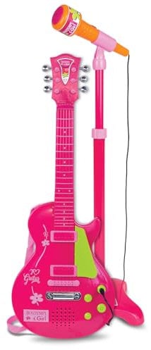 Bontempi- Rock Guitar with Stand Microphone, Color Rosa, Mediano (24 5872)
