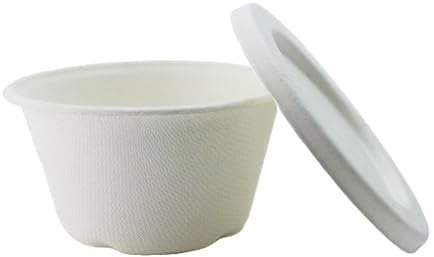 Signature Packaging - 100 Pack Small Bagasse Paper Takeaway Container with Lid - Perfect Sauce Pot - 2oz (4 Tablespoons)