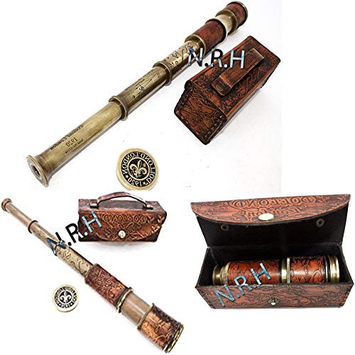 35,6 cm großes Fernrohr aus antikem Messing mit Piraten-Motiv, nautisches Spyglass