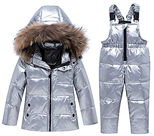 amropi Combinaison de Ski Bébé Filles Veste de Duvet à Capuche et Pantalons de Neige 2 Pièces Hiver Ensemble de Ski pour 1-5 Ans