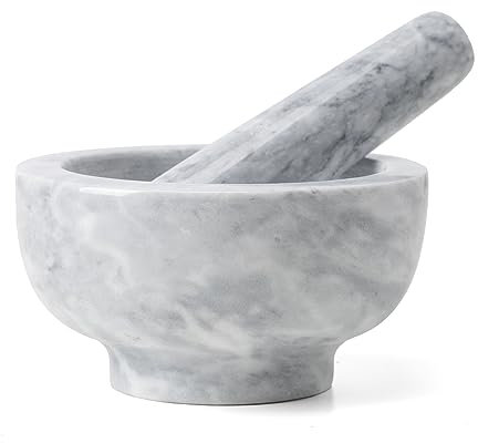 Zonte Pestle and Mortar Small Set - Natural Marble Stone, Spice & Herbs Grinder, Pill Crusher, 11.5 x 6.5.cm