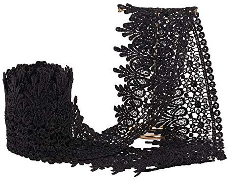PandaHall 8.5CM Breite Schwarzes Spitzenband Unelastische Stickerei Spitzenbesatz, Vorhang Tischdecke Schonbezug Braut DIY Kleidung/Accessoires