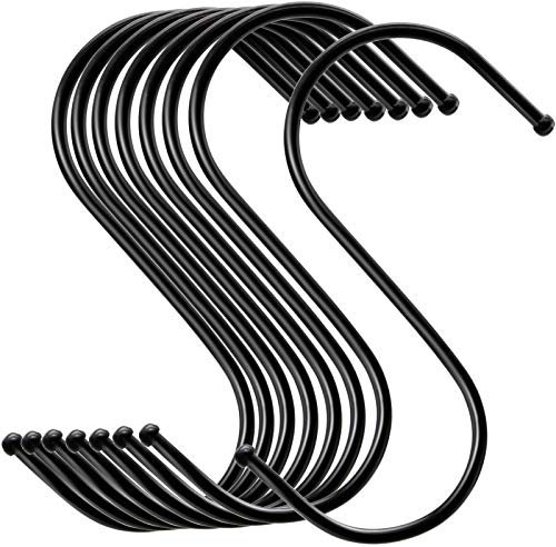 MgcTolBox 20PCS S Hooks,Premium Stainless Steel Metal Hanging Hooks Multifunction,Heavy-Duty Hangers for Kitchen Office Bathroom Bedroom (Black, Large)