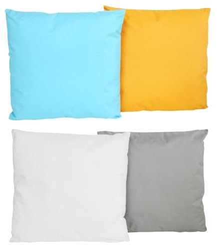 JACK 4X 2-farbiges Wende Outdoor Lounge Kissen 45x45cm Dekokissen inkl. Füllung Wasserfest Sitzkissen Garten Stuhl Lotus Effekt, Farbe:2X Gold-Hellblau + 2X Elfenbein-Grau