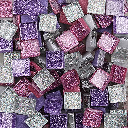 200g Tesselles en Verre Colorées Carreaux de Mosaïque Verre en Carrée Morceaux Verre de Mosaïque pour Loisirs Créatifs, Décoration, 1x1cm(Calmer)