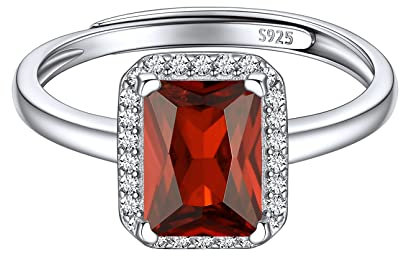 ChicSilver Silber Damenring Fingerring mit Quadrat Symbol Verstellbarer Ring mit Quadrat Rubin Gebursstein Hochzeitsring Verlorbungsring Ehering für Freundin Ehefrau