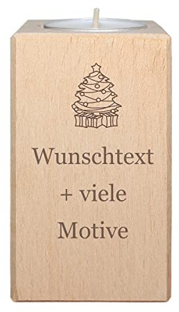Weihnachtsdeko Teelichthalter mit Gravur und Motiv - personalisierter Kerzenständer Weihnachten, Kerzenhalter mit Name und Spruch, Adventskranz, inklusive Teelicht - Kerzen