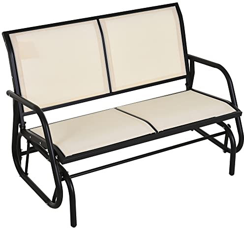 Outsunny 2-Sitzer Schaukelstuhl Gartenbank mit Schaukelmechanismus Gartenschaukel Sitzbank aus Metall Parkbank bis 200 kg belastbar Gartenmöbel für Garten, Terrasse, 120 x 70 x 85 cm Schwarz+Beige