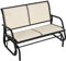 Outsunny 2-Sitzer Schaukelstuhl Gartenbank mit Schaukelmechanismus Gartenschaukel Sitzbank aus Metall Parkbank bis 200 kg belastbar Gartenmöbel für Garten, Terrasse, 120 x 70 x 85 cm Schwarz+Beige
