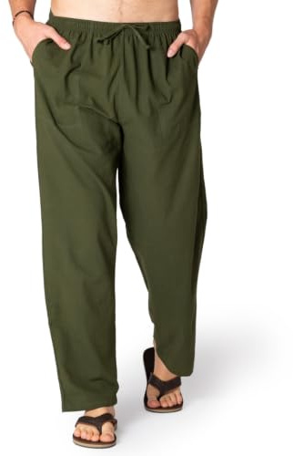 PANASIAM Sommerhose Herren - leichte Stoffhose aus Baumwolle, Freizeithose | Schlupfhose, blickdicht, atmungsaktiv, Loose Fit, Baumwollhose, Gummibund mit Kordelzug, Taschen, Yogahose, Sport & Freizeit