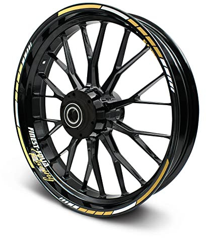 Felgenrandaufkleber Komplett Set RS Design 20-teilig inkl. Felgenbettaufkleber passend für 15 ″ 16 ″ 17 ″ Zoll für Motorrad Auto Fahrrad zweifarbig MR016 (Gold)