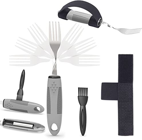 PKPKAUT Tenedores flexibles/pesados para temblores de mano, tenedor adaptativo para discapacitados para pacientes con Parkinson, tenedor curvado Parkinson para estrechar la mano, tenedor de artritis