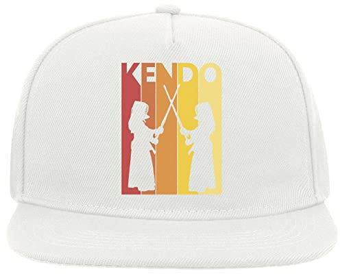 Retro Poster Styled Kendo Martial Arts Graphic 5 Panel Snapback Flat Visor Cap Hat Baseballmütze Weiß