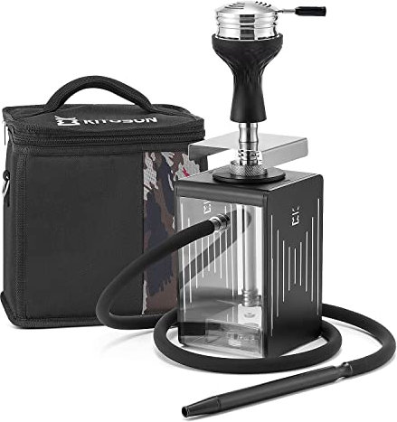 Conjunto completo de cachimba shisha - Kitosun portátil viajar shisha con bolsa Incluir HMD tazón de funnel manguera de silicona bandeja de cenizas luz LED Soporte 2 manguera (aluminio)