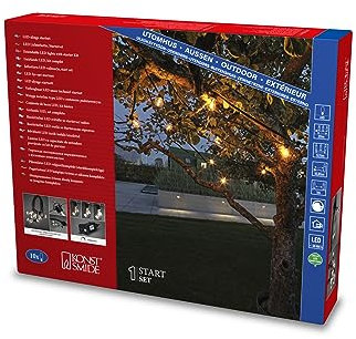 Konstsmide LED Biergartenketten System Basis-Set, inkl. Dimmer, 10 bernsteinfarbene Dioden, 24V, Außen (IP44), 15W, schwarzes Kabel - 4146-800