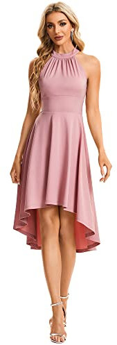 Ever-Pretty Vestido de Dama de Honor Vintage sin Mangas A-línea Escote Halter Alto Bajo para Mujer Elegantes Rosa Polvorienta XL