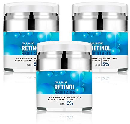 P-Beauty 3x Retinol Creme, für Anti Aging mit 5% Retinol 3x50ml - Feuchtigkeitscreme, Nachtcreme & Tagescreme mit Hyaluronsäure - Anti Falten Creme, Gesichtspflege mit Kollagen, Aloe Vera & Vitaminen