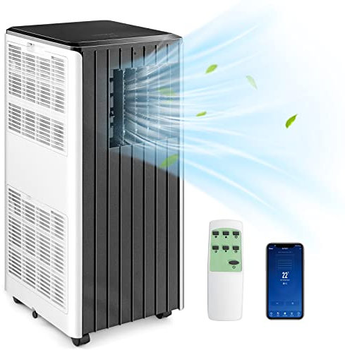 GOPLUS Aire Acondicionado Portátil 9000BTU 2,6kW, Enfriador de Aire 4 en 1 con Deshumidificación Ventilación Refrigeración, Modo Nocturno, Temporizador 24H, Control WiFi/Mando a Distancia, 20㎡, R290
