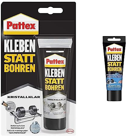 Pattex Kleben statt Bohren Kristallklar, Montagekleber für kristallklare Verklebungen & Montagekleber Kleben statt Bohren Wasserresistent, Kraftkleber für innen & außen