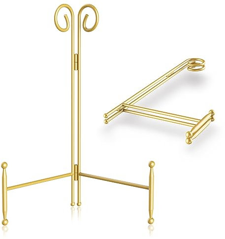 UoYeet Tellerständer zur Präsentation, 8 Zoll Tellerhalter Display-Ständer, goldener Bilderrahmenständer für den Tisch, dekorativer Staffelei-Ständer für Fotos, Kunst, Teller und Bücher (2er Pack)