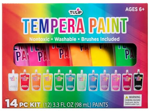 TULIP Washable Tempera Paint Pouches 12-Pack, Art & Craft Supplies, Non-Toxic, Quick Dry Paint, Easy Squeeze for Kids, 12 Rainbow Colors, 6+