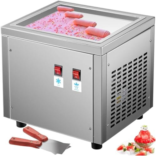 CHRISK 280W Fried Ice Cream Roll Machine 24 X 28 Cm Single Square Pan Stainless Steel Home Ice Cream Porridge Maker