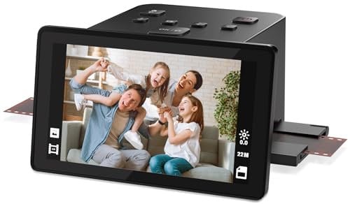 Slide Scanner Digital Film Scanner with Large 5 LCD Screen, Negatives Scanner Convert Color & B&W Negatives & Slides 35mm, 126, 110 Film to 22MP JPEGs