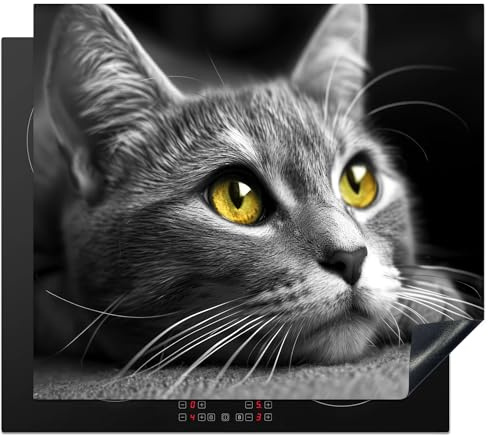 KitchenYeah© Herdabdeckplatte Induktion Schutzmatte Küche Herdabdeckung | 59x51 cm - Ceranfeld Induktionsmatte Cerankochfeld Abdeckung Katze - Grau - Tiere