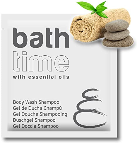 GPQ - Gel/shampooing 2 en 1 Bath Time | 400 unités x 8 g. | 91% naturel Origin | Amenities Hotel | Avec huiles essentielles, sans parabènes | hôtel, maison rurale, appartement, B&B | Fabriqué UE