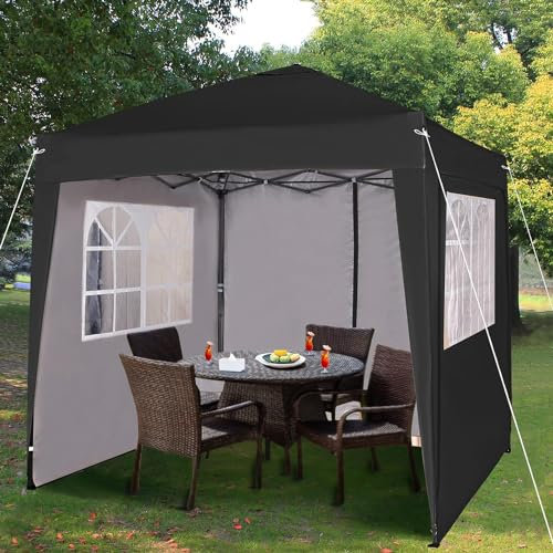 Pop-up Gazebo 2m x 2m With Sides Silver Protective Layer Waterproof Marquee Canopy(WS)(Black)