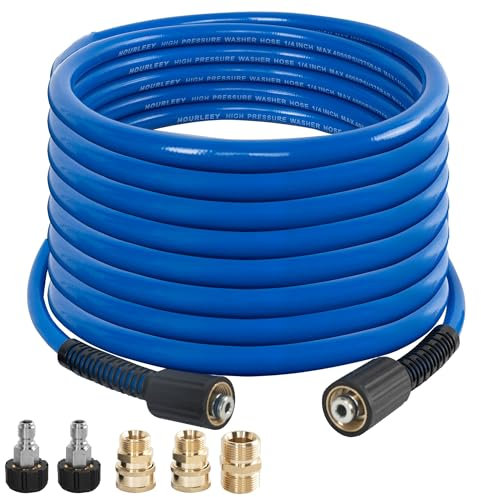 Hourleey Tuyau de lavage haute pression flexible et résistant aux torsions 1/4 avec raccord rapide 1/4 avec M22 x 3/8, bleu