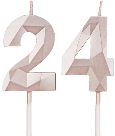 24th Birthday Candles, Rose Gold Number Candles Birthday Decoration, Happy Birthday Cake Toppers, for Birthday Parties Weddings Company Anniversaries (Rose Gold, 24)