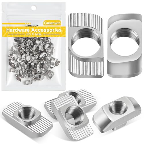 Caianwin Nutensteine Hammerkopfmutter 100 Stück T-Nut M8 Kohlenstoffstahl Vernickelt T-Slot Nutmuttern Hammermutter für Aluminiumprofil-Extrusionsschlitz 40-Serie hammerkopfschrauben
