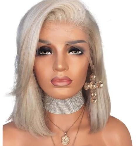 GUANSHAN Hellgoldene kurze Bob Lace Front Perücken Synthetische hitzebeständige Front Lace Perücken Haar Volle Perücke Seitenscheitel für Frauen Mädchen, 12 Zoll