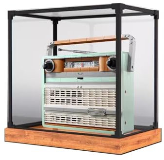 Acrylic Display case, for Lego 10334 Vintage Radios Model ，Dustproof Transparent collections Display Case. (display box only) (woodgrain base)