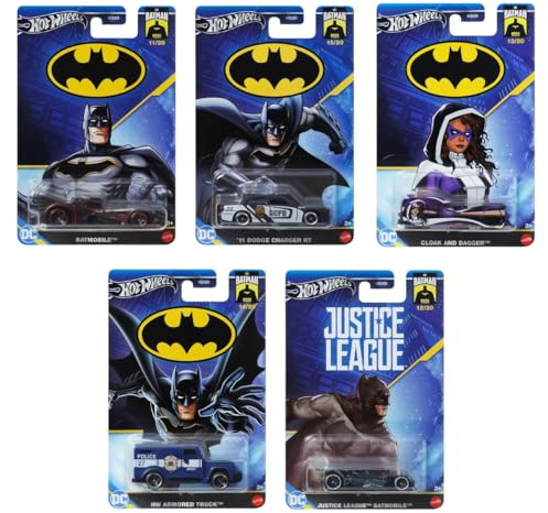 Hot Wheels Batman 2024 Komplett-Set mit 5 – HDG89‑956L | Druckguss-Fahrzeuge im Maßstab 1:64 mit ikonischen Batman-Designs – ab 3 Jahren