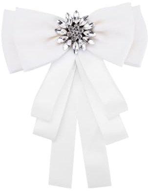 ANDRESLAD Broche Nœud Décoratif Blanc à Cristaux Pour Chemise Broche Élégante Créative Pour Femme Épingle De Pudeur Accessoire De Mode Pour Robe Et Veste
