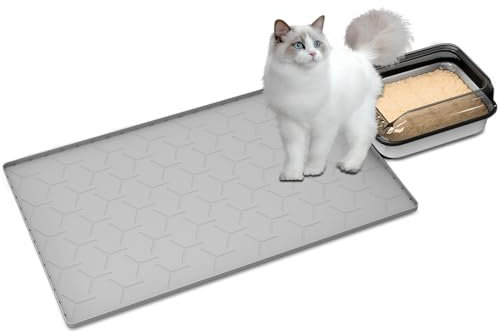 Kaxionage Silikon Katzenstreu Matte Wasserdicht unter Katzenstreu Matten Kitty Catcher halten Boden einfach sauber Haltbare Teppich widersteht von Pfoten (Grau, 86 * 56cm)